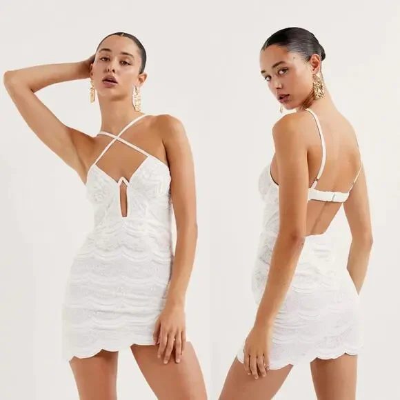 For Love & Lemons Mimi Mini Dress White Lace Strappy Cut Out Corset Backless S - Picture 1 of 6